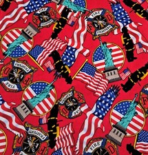 1 Yard 9-11 Tribute Firefighter Flag Print BTY 100 Cotton Sewing Fabric America