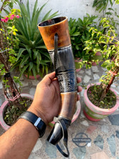 Viking War Horn - 16" Genuine Ox-Horn Battle Trumpet - Premium Hand Engraved