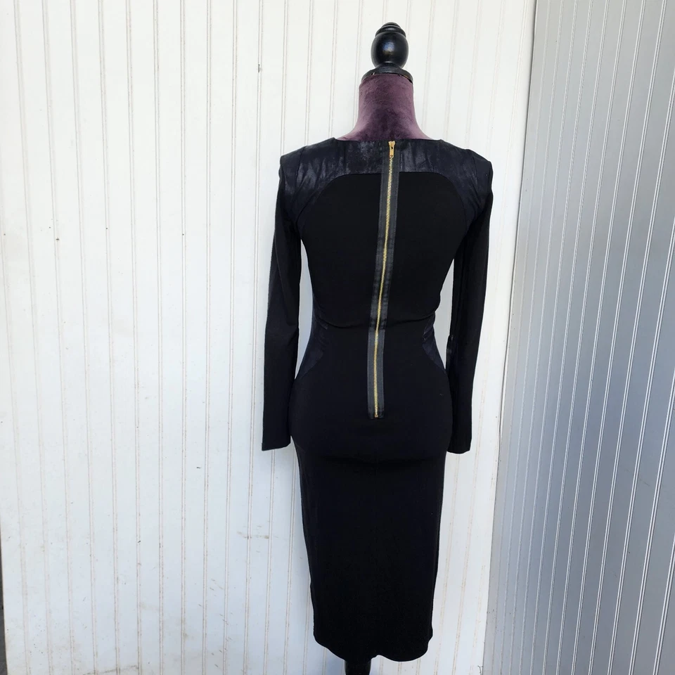 ASOS Balck Pencil DressColorBlock Stretch Faux Suede Long Sleeve Zip Sz 4 - Image 2 of 4