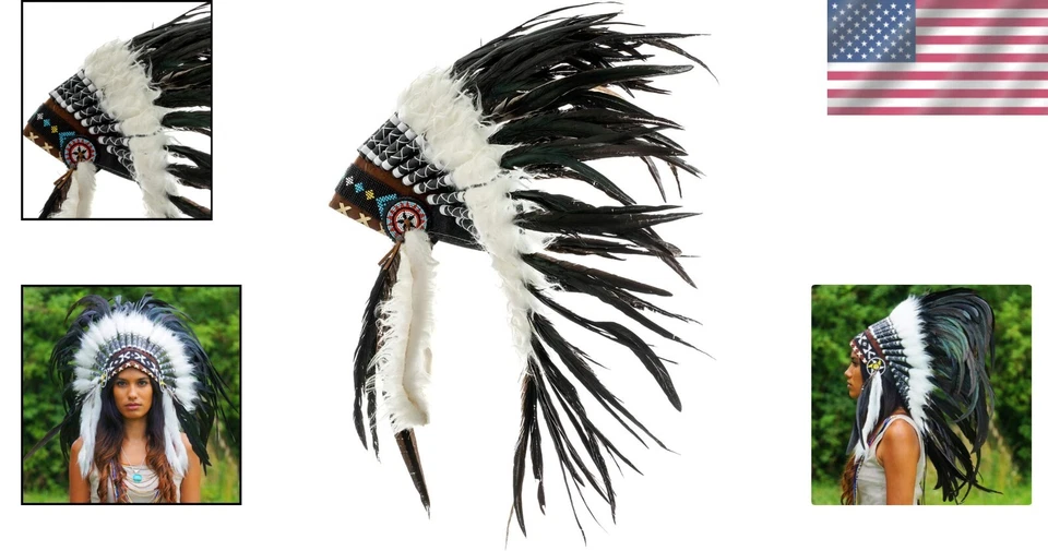 Handmade Feather Headdress - Adjustable Unisex Native American Inspired Fashion - Image 2 of 4