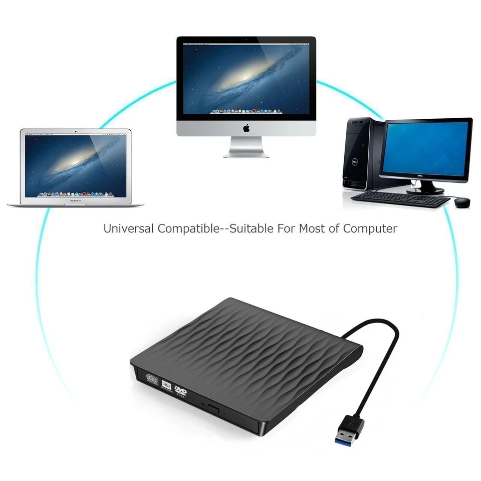 USB External DVD CD RW Disc Burner Combo Drive Reader Windows Mac Laptop PC UK - Image 3 of 4