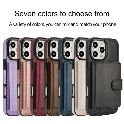 For iPhone 16e 16 Pro Max 15 14 13 12 11 Leather Card Wallet Case Mag Safe Cover - Picture 2 of 16