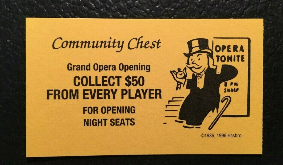 Monopoly 1996 Community Chest Card COLLECT $50 FROM EVERY PLAYER