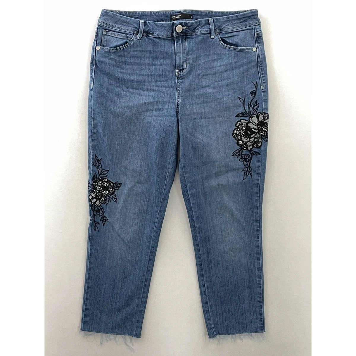 Simply Vera Vera Wang Womens Slim Skinny Jeans Blue Stretch Embroidered  Denim 12