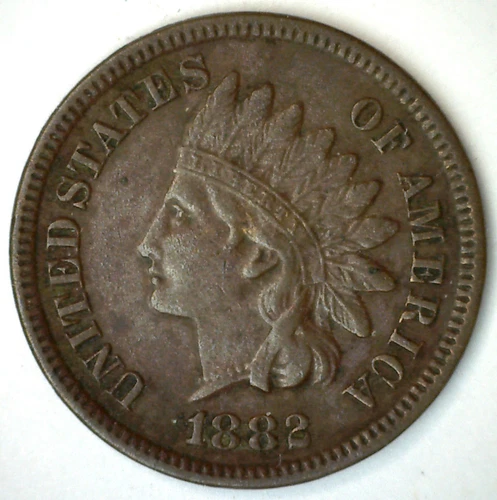 1882 Indian Head Penny XF One Cent US Coin Wreath Shield Circulated Extra Fine