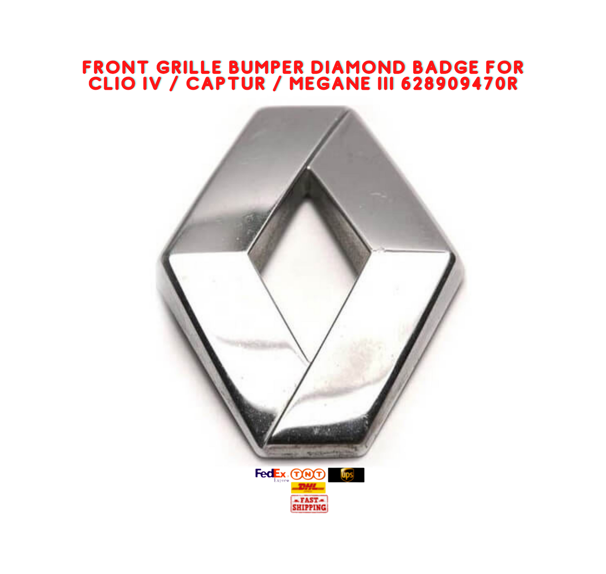 Emblema Griglia Anteriore Diamante Nero Lucido Per Renault Clio IV, Captur, Megane III - Ricambio Aftermarket OEM 628909470R