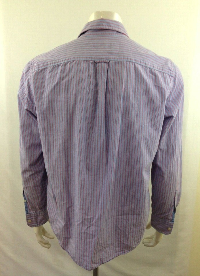 American Eagle Men's Size Large Blue Pink Striped Long Sleeve Button Up