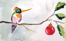 Delilah Art watercolor collectible original impressionism hummingbird ornament