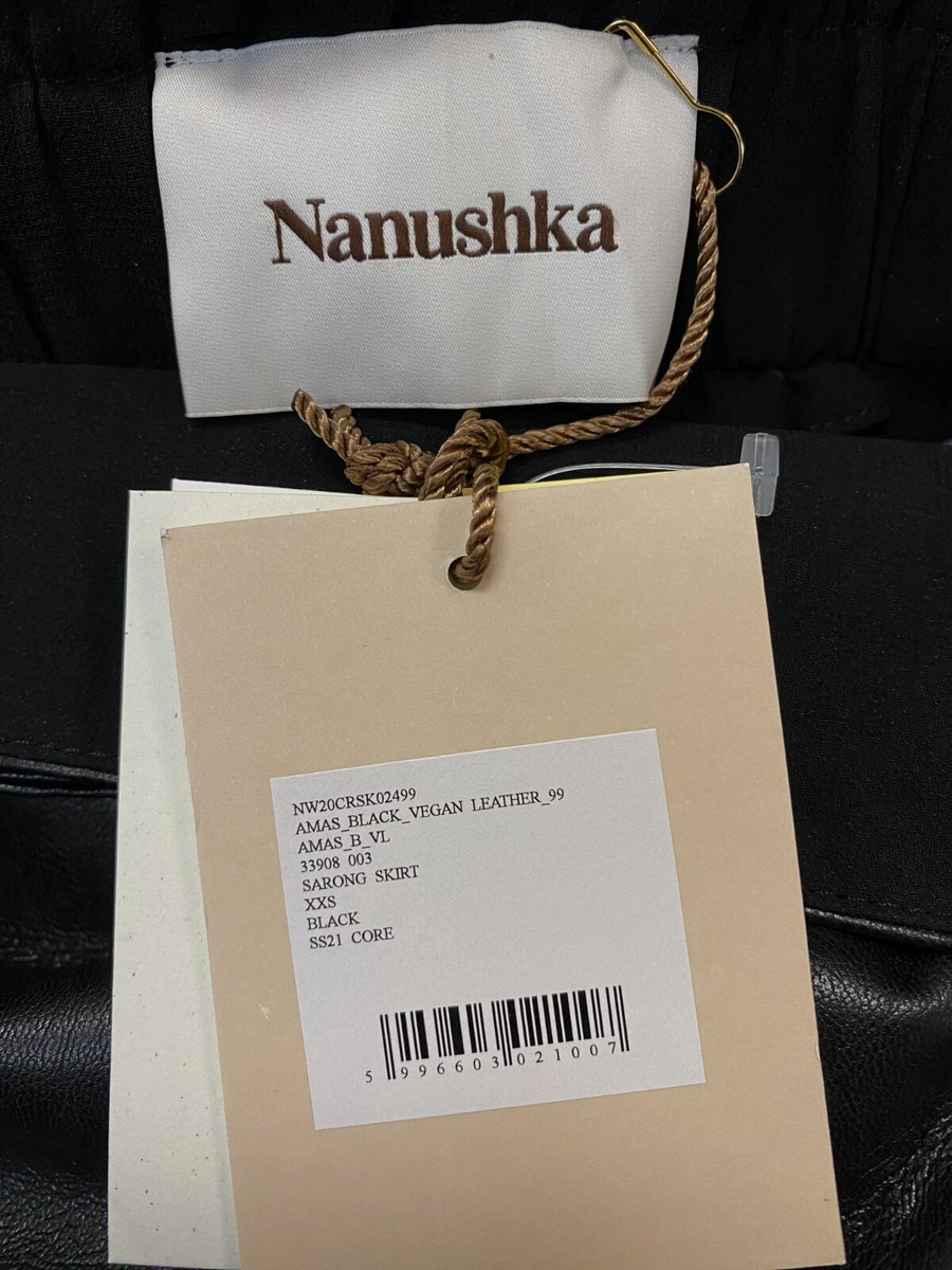 $465 Nanushka Women's Black Amas Faux-Leather Wrap Skirt Size XXS