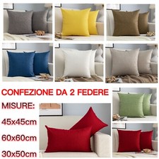 2 PZ Federa cuscini divano fodera copricuscino Tinta Unita con cerniera Vari Mis