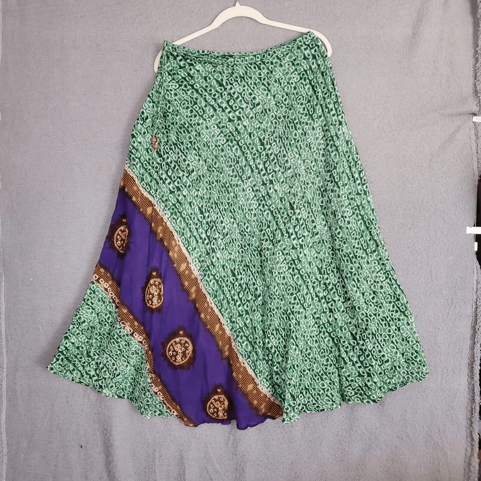 Falda midi boho envolvente sintética mediana The Territory Ahead de algodón púrpura verde para mujer Foto 2 de 4