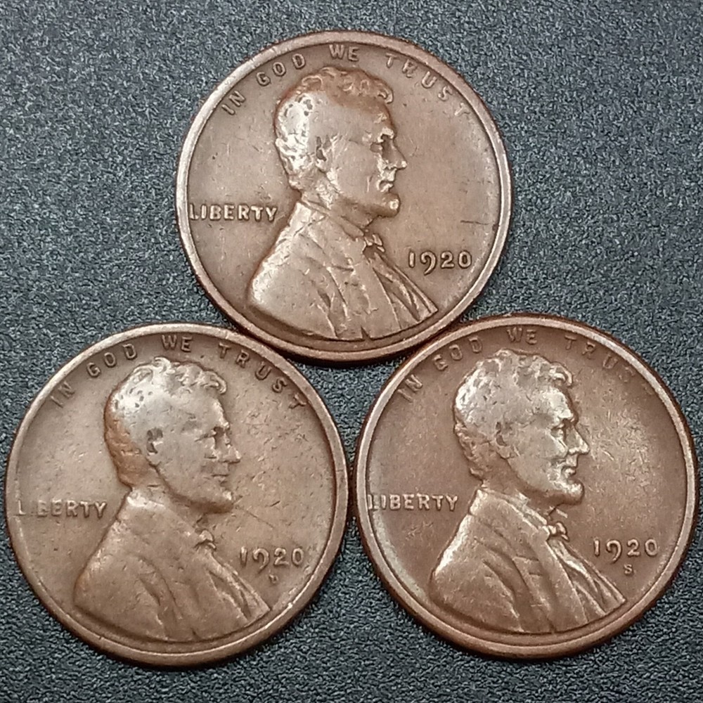 1920-P 1920-D 1920-S Lincoln Wheat Cent Set- Actual Coins Shown (Lot#2)