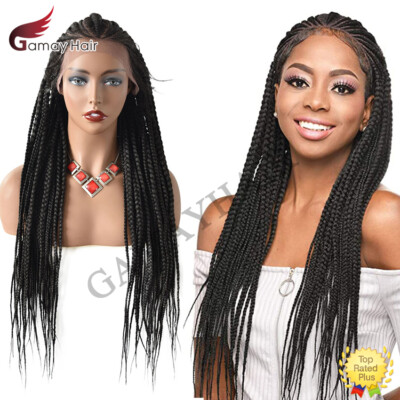 Lace Front Box Braids Cornrow Women Wigs Baby Hair Kanekalon Synthetic 31'' Long