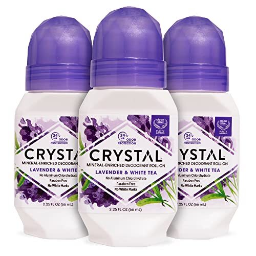 CRYSTAL Women & Men Aluminum Free Mineral Deodorant Roll-On Lavender & White