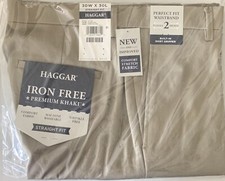 2 pair Haggar Men's Iron Free Premium khaki Straight Fit Pant 30 x 30