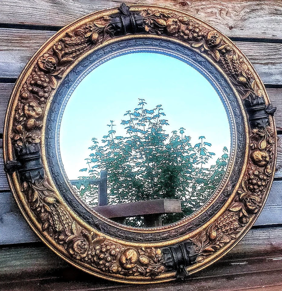 Espejo de Pared Decorativo Grande 31" Redondo Vintage Dorado Marco Rústico Decoración Granja Foto 4 de 4