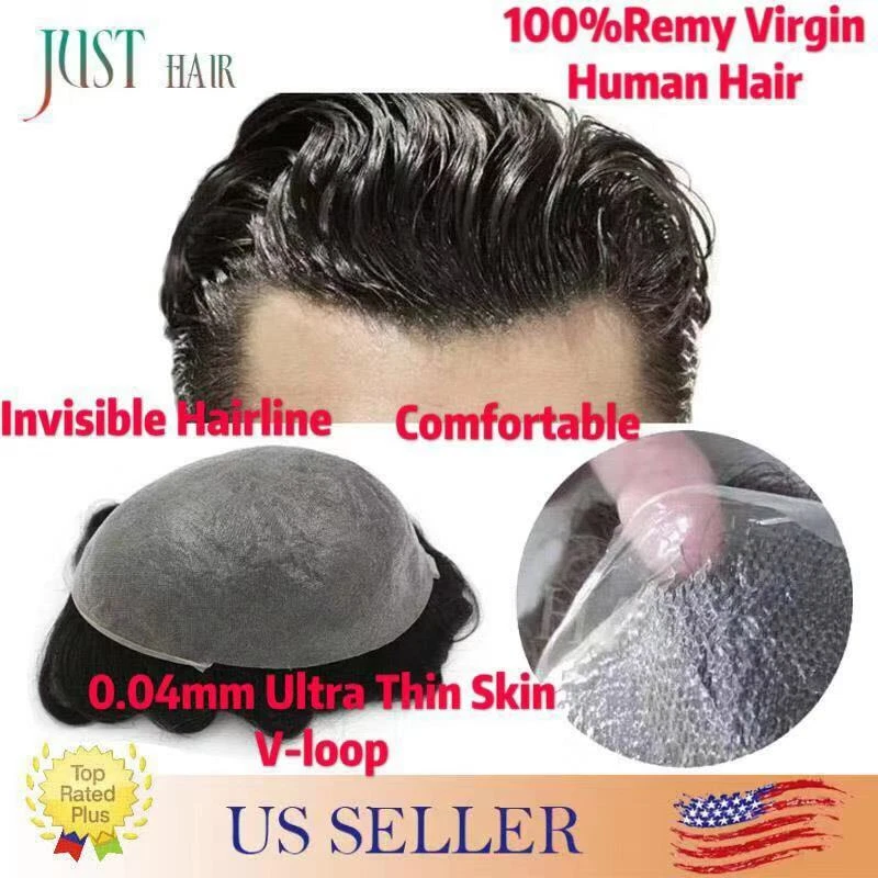 Mens Hair Replacement Ultra Thin Skin Toupee All Colors Hairpieces PU System Wig - Image 4 of 4