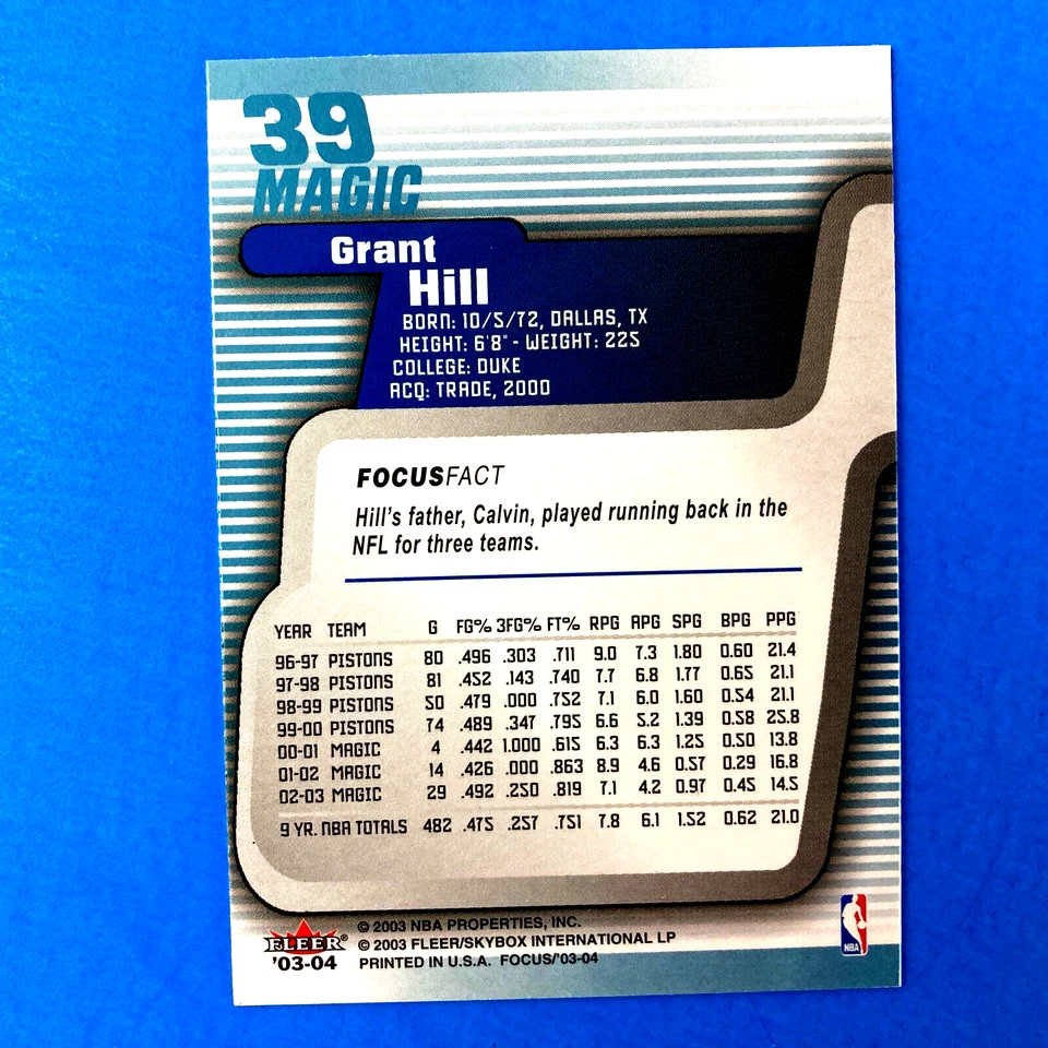 Grant Hill 2003-04 Fleer Focus Card #39 HOF Orlando Magic - Image 2 of 2