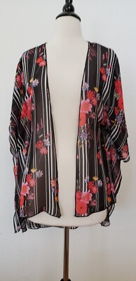 Anthropologie Top New Size Medium Kimono Chiffon Floral Stripe Boho Granny