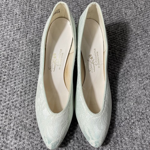 Special Occasions Shoes Saugus Shoe Wedding 90s Bridal Lace Satin Mint White 70N - Picture 6 of 11