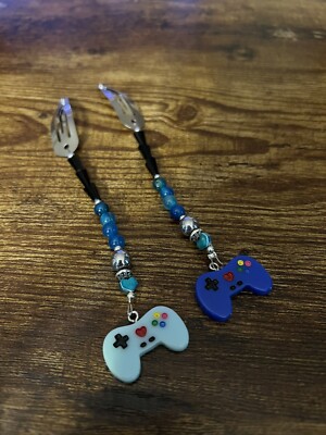 Silver Hair Clips With Beads And Game Controller Charms