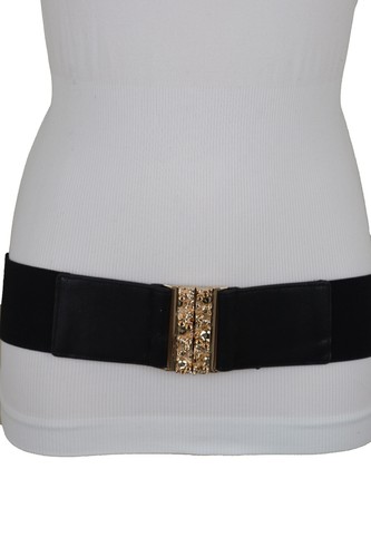 Mujer Elástico Negro Lujo Moda Cinturón Cadera Metal Dorado Calaveras Buckle S M - Imagen 16 de 24