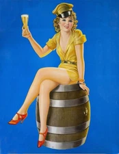 1932 Art Deco Prohibition Era Pin-Up Poster Print Beer Drinking Leggy Flapper