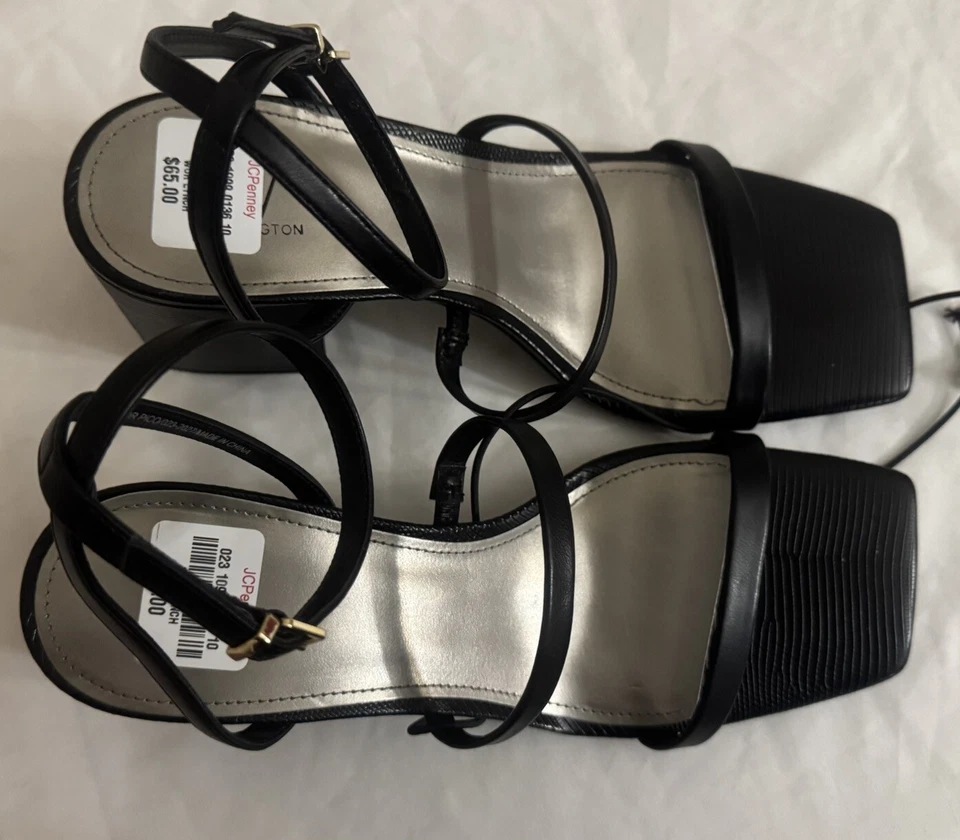 Worthington Mujer Pico Tacón Sandalia Negra Tacón Alto Bloque Correa Tobillo Talla 9.5 Foto 3 de 4