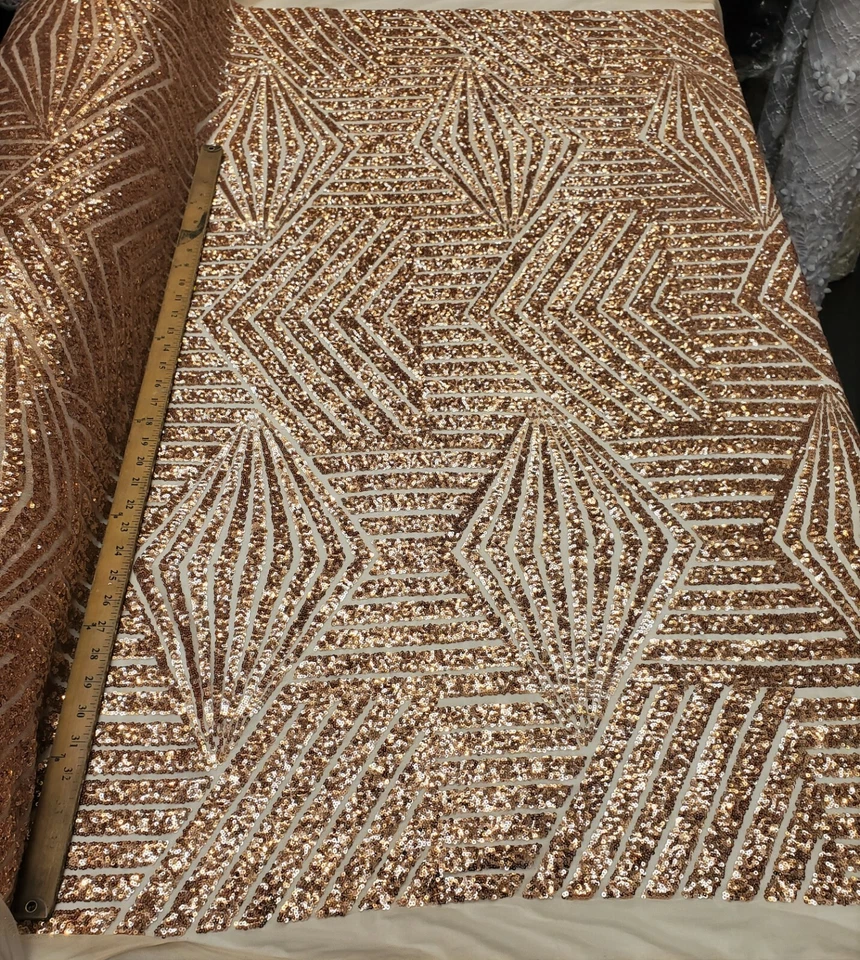 Blush Geometric Sequin Fabric on Mesh 2 Way Stretch "BombShell Sequins" - Image 2 of 4