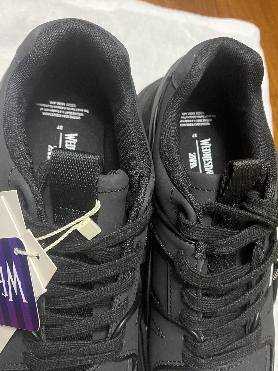 NWT ZARA GIRLS “WEDNESDAY” BLACK SNEAKERS US 5 | eBay