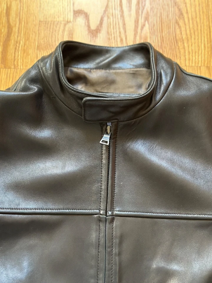 Jaqueta de couro macio Marc New York Motto Biker Racer masculina G preta excelente - Imagem 2 de 4