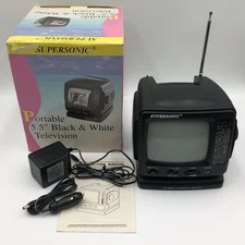 SUPERSONIC 5" Portable Black & White TV FC-9200 AM/FM Radio Electric & Battery