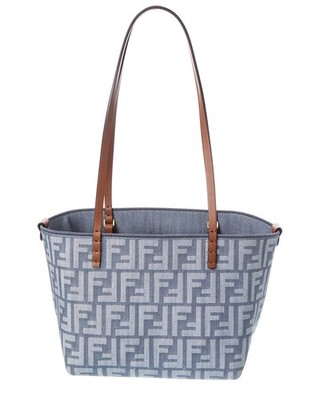 Fendi Roll Small Ff Denim & Leather Tote Women's Blue