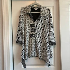 Feratelli Geometric Artsy Art2wear Black White Tunic Top Sz L