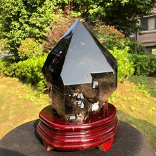 10.36LB Natural Smoky Quartz Crystal Mineral Specimen Reiki Healing +Stand