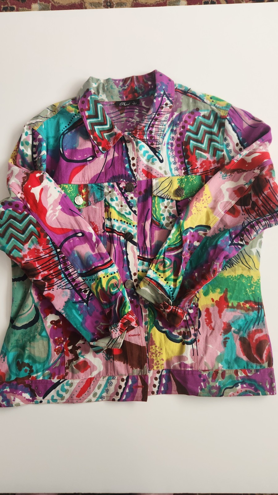 PHOOL Large Paint Splatter Button Front Jacket Mu… - image 3