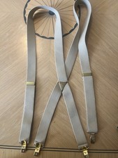 Beige Men  s Suspenders with Gold Plated Clips Adjustable X Pattern