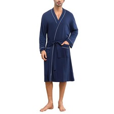 Lagtew Mens Lightweight Robe Cotton Blend Kimono Bathrobe with Pockets, Soft ...
