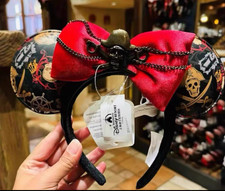 Authentic Shanghai Disney pirates of the caribbean red bow Minnie ears Headband