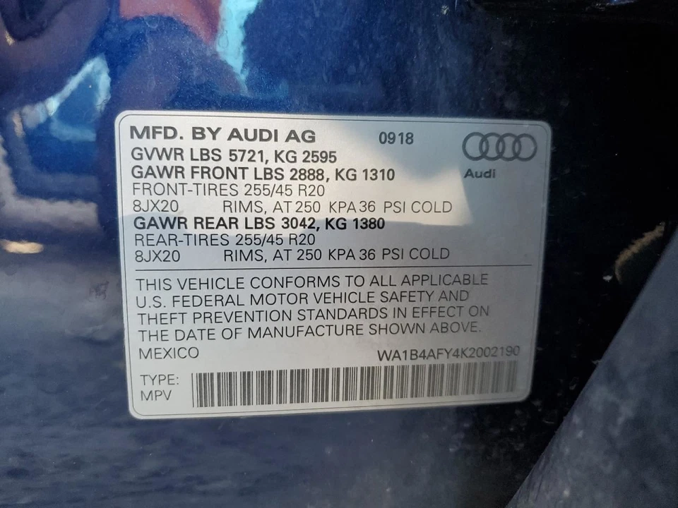 2019 Audi SQ5 Used Rear Second Row Seat Assembly Gray Leather 86000 Miles Foto 4 de 4