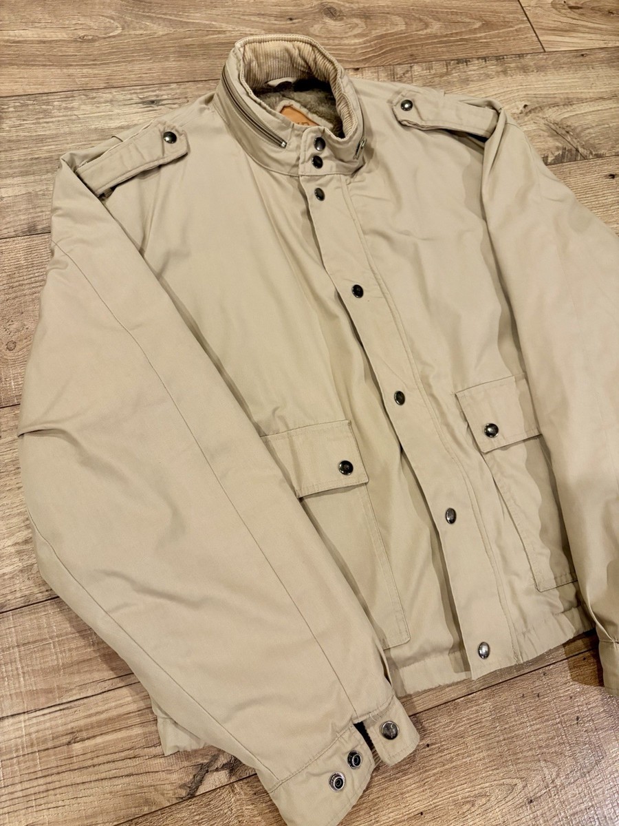 Skor Men’s XL Vintage Tan Heavyweight Field Jacket Faux Fur Lined Utility Coat View 3