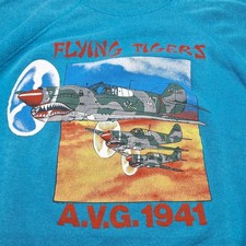 VTG 80s Flying Tigers AVG 1941 Sweatshirt Hanes Teal P-40 Warhawk USA Made L