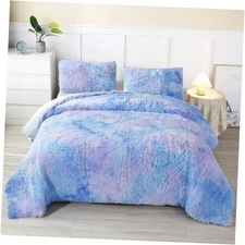  Shaggy Bedding Set Faux Fur Flannel Furry Comforter Twin Purple Blue