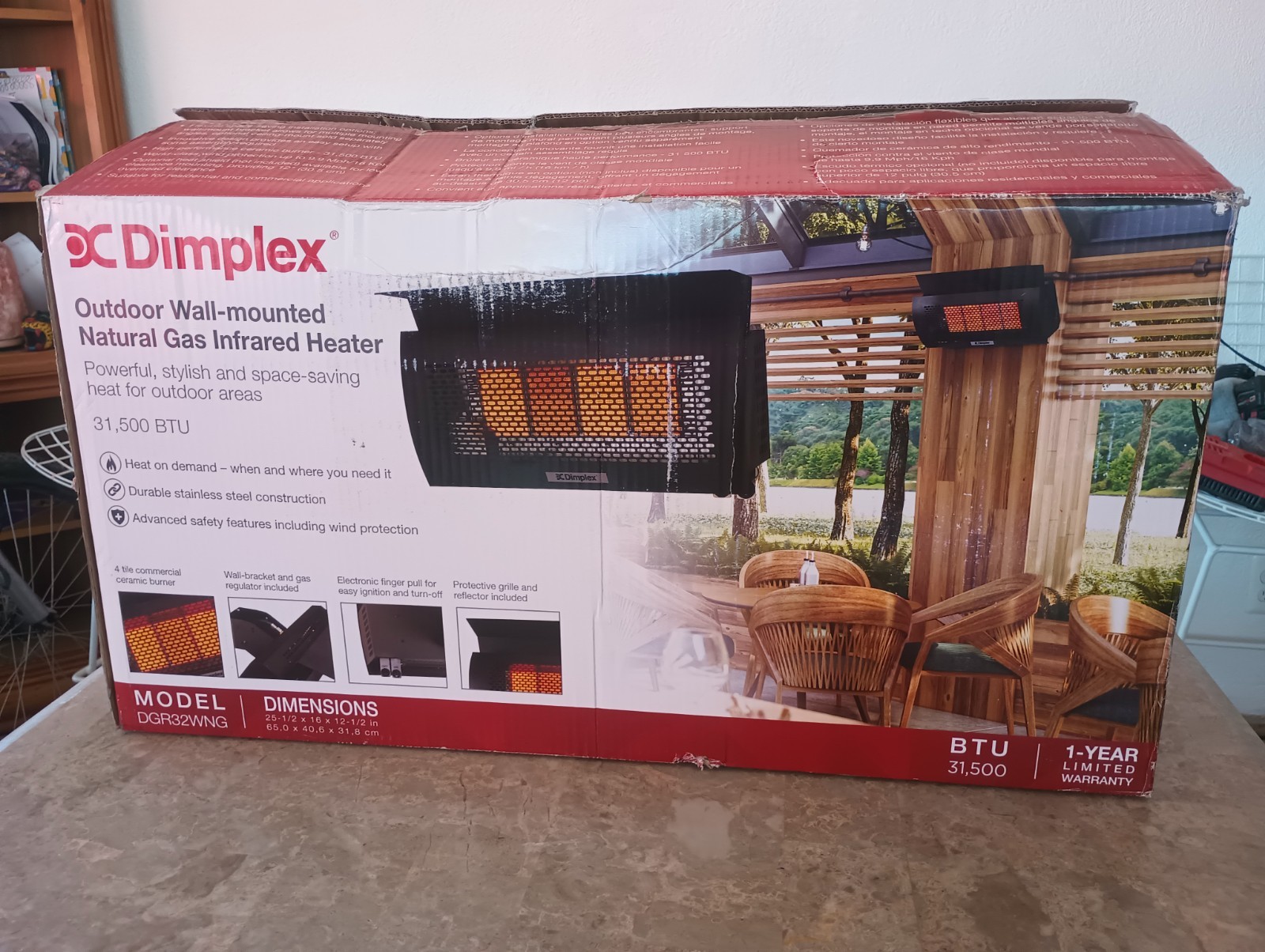 Dimplex DGR32WNG Outdoor Wall Mounted Infrared Deck Patio Heater, Natural Gas