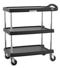 METRO MY1627-34BL myCart Series Black Polymer Utility Cart, 3 Shelf, 35.38 X
