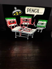 Retro Cassette Tape "Pencil..." - LED Light Up Sign - USB Powered