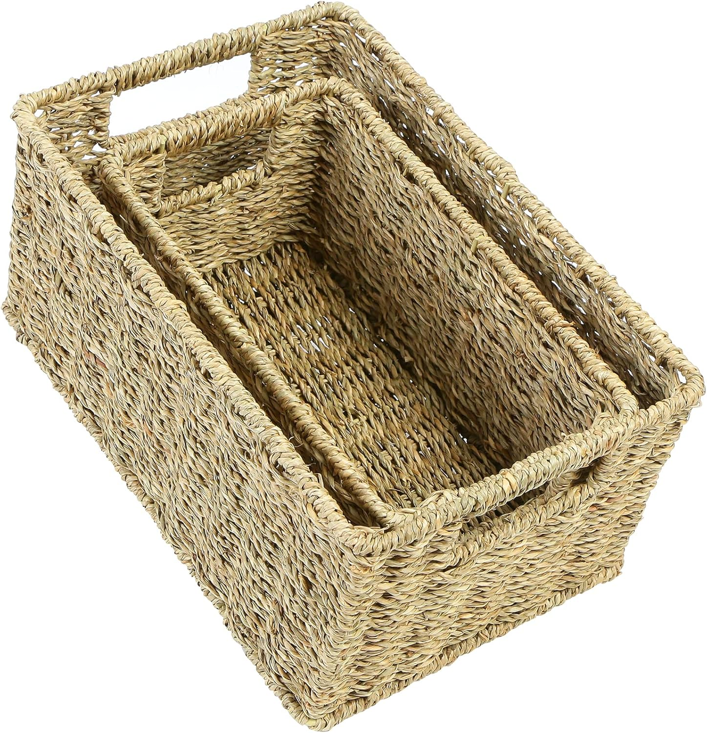 Wicker Baskets for Storage, Seagrass Baskets with Dual Handles, Woven Baskets fo