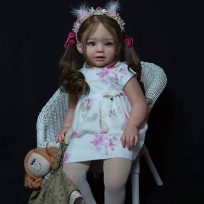 Handmade 28'' Real Reborn Baby Doll Toddler Girl Hand-Rooted Hair Cloth Body Gift