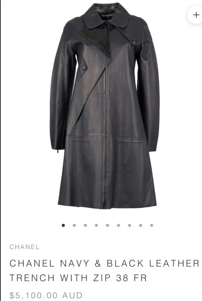 8k Chanel 2014 Leather Long Black Coat Jacket Taylor swift patch 34 36 38 S M XS - Image 3 of 4