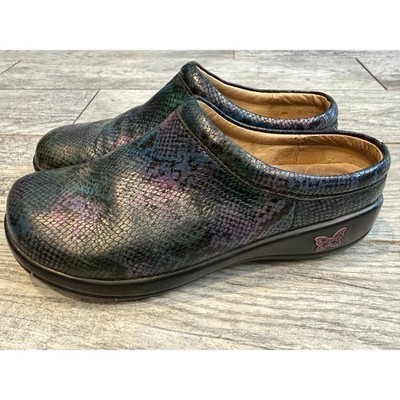 Alegria Kay Clogs 38 Kayla Iridescent Snakeskin Leather Shoes Womens Mules 7.5